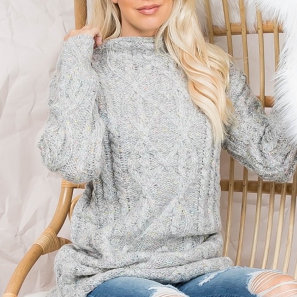 Chic Nation Sweaters - Gray cable knit sweater womens